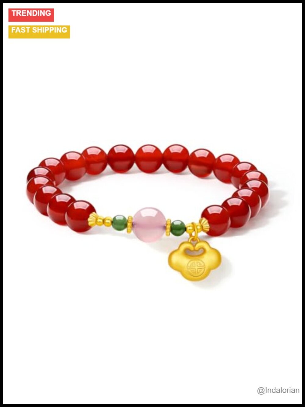 Sterling Silver Agate Beaded Ruyi Stretch Bracelets Natural Red Pink Agate
